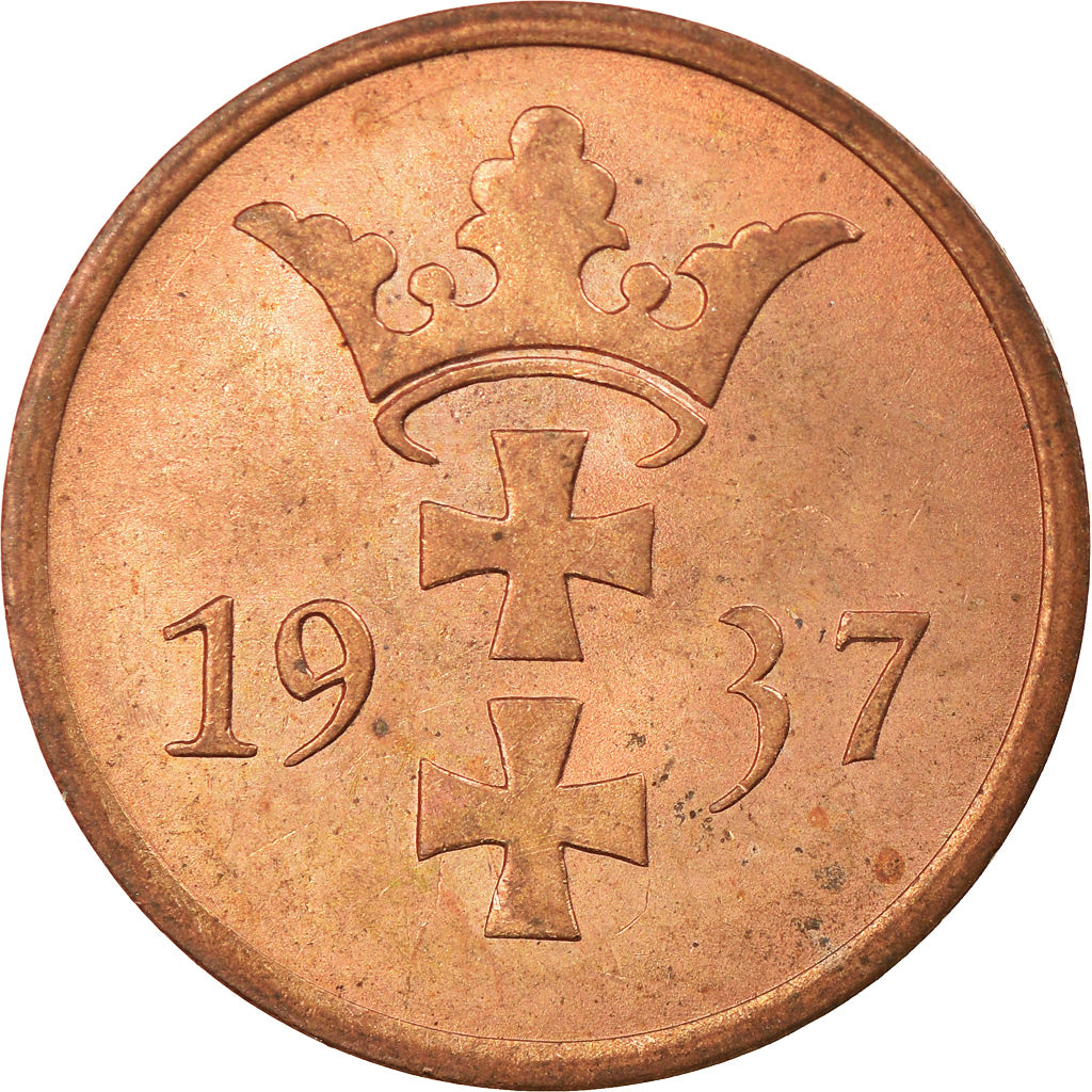Moneta, DANZIG, 2 Pfennig, 1937, Warsaw, AU(55-58), Bronze, KM:141