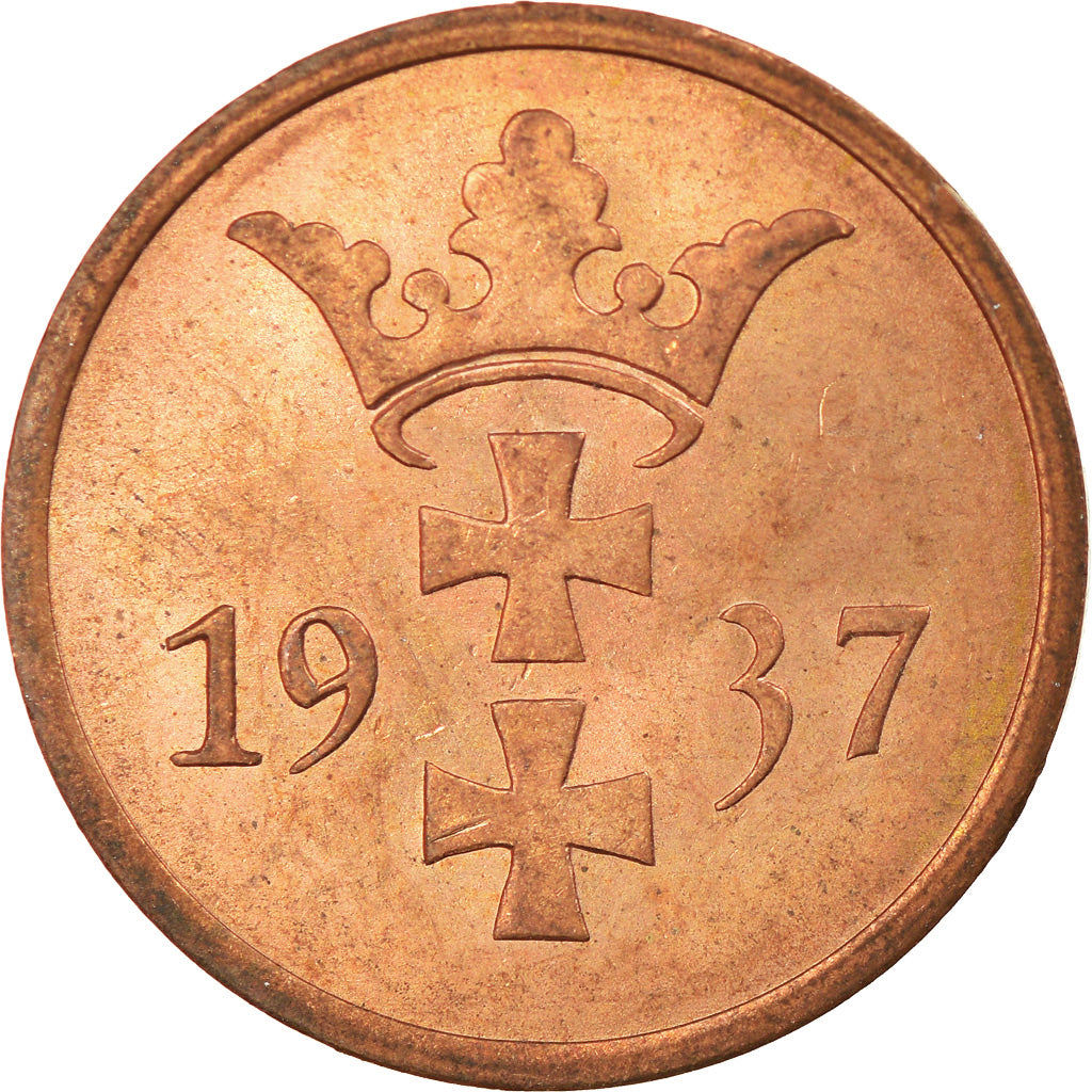 Coin, DANZIG, 2 Pfennig, 1937, Warsaw, AU(55-58), Bronze, KM:141