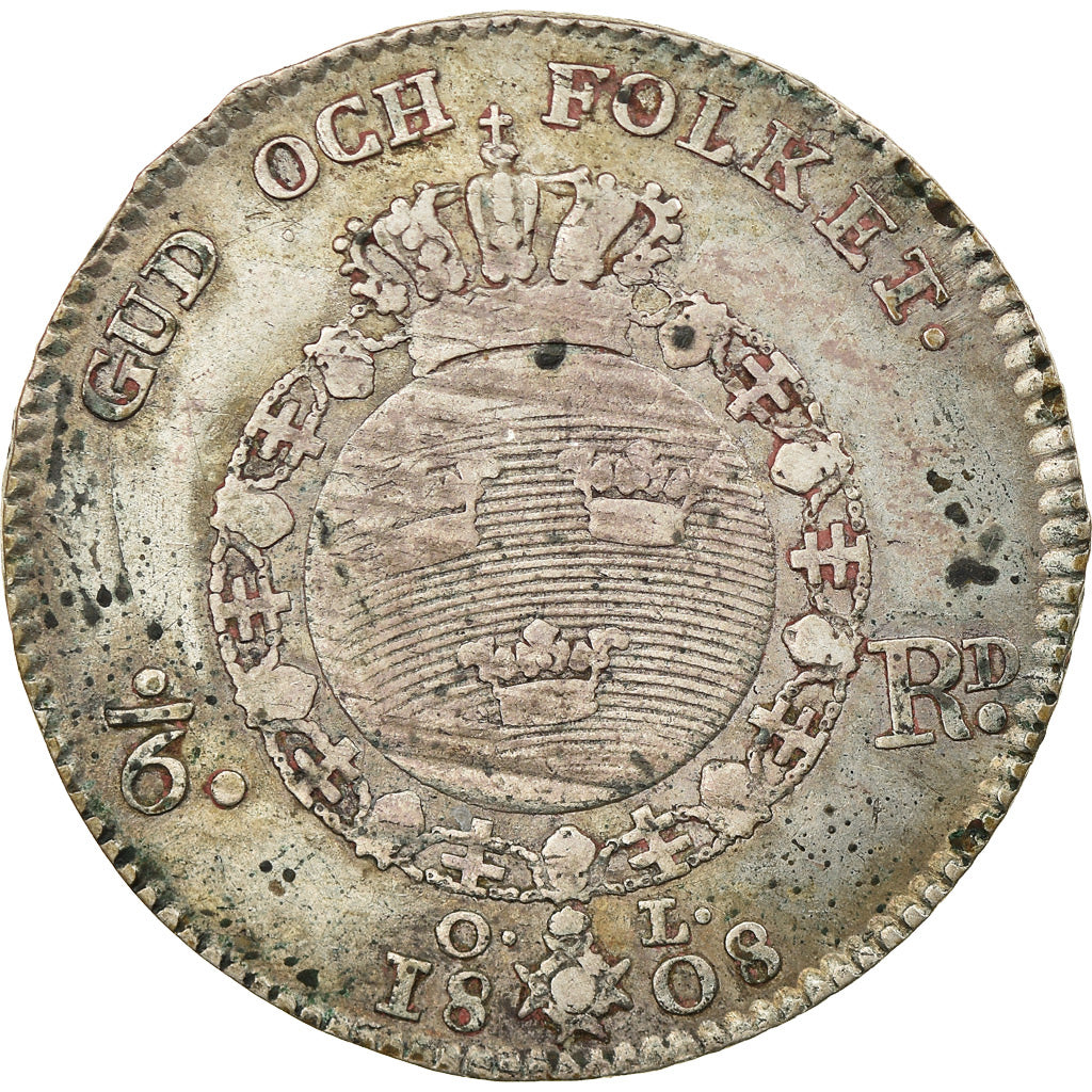 Coin, Sweden, Gustaf IV Adolf, 1/6 Riksdaler, 1808, EF(40-45), Silver, KM:560