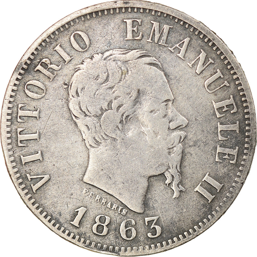 Coin, Italy, Vittorio Emanuele II, 50 Centesimi, 1863, Milan, VF(30-35), Silver