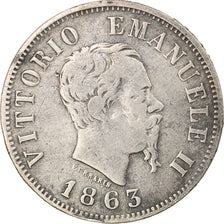 Coin, Italy, Vittorio Emanuele II, 50 Centesimi, 1863, Milan, VF(30-35), Silver