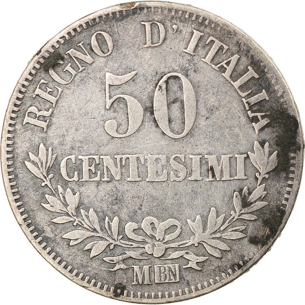 Coin, Italy, Vittorio Emanuele II, 50 Centesimi, 1863, Milan, VF(30-35), Silver