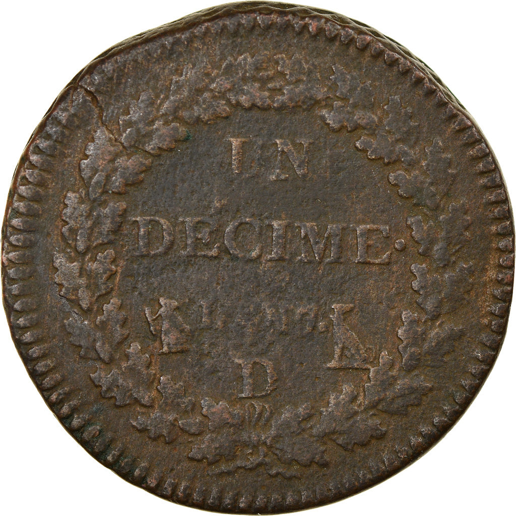 Münze, Frankreich, Dupré, Decime, AN 7, Lyon, S, Bronze, KM:644.5, Gadoury:187