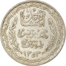 Monnaie, Tunisie, Ahmad Pasha Bey, 20 Francs, 1934, Paris, TTB+, Argent, KM:263