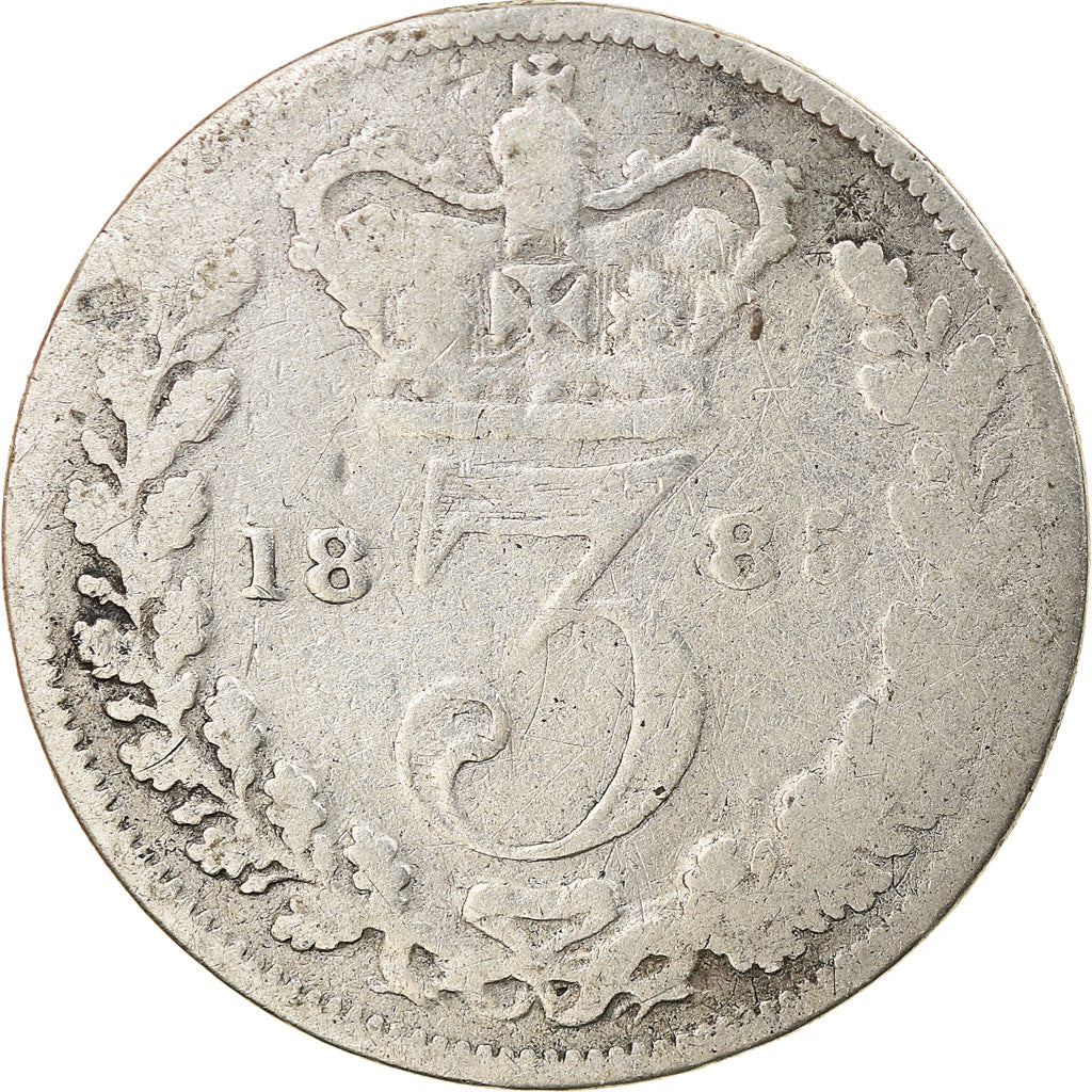 Coin, Great Britain, Victoria, 3 Pence, 1885, F(12-15), Silver, KM:730