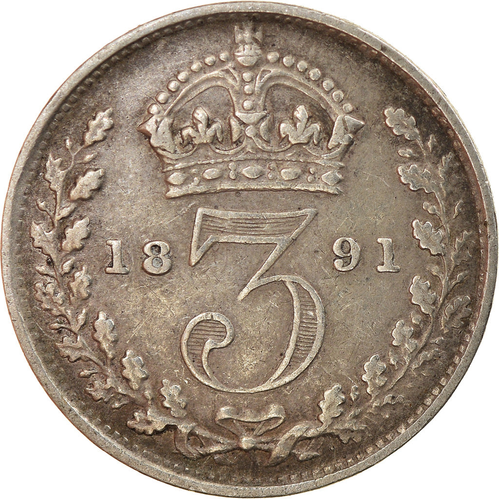 Coin, Great Britain, Victoria, 3 Pence, 1891, AU(50-53), Silver, KM:758