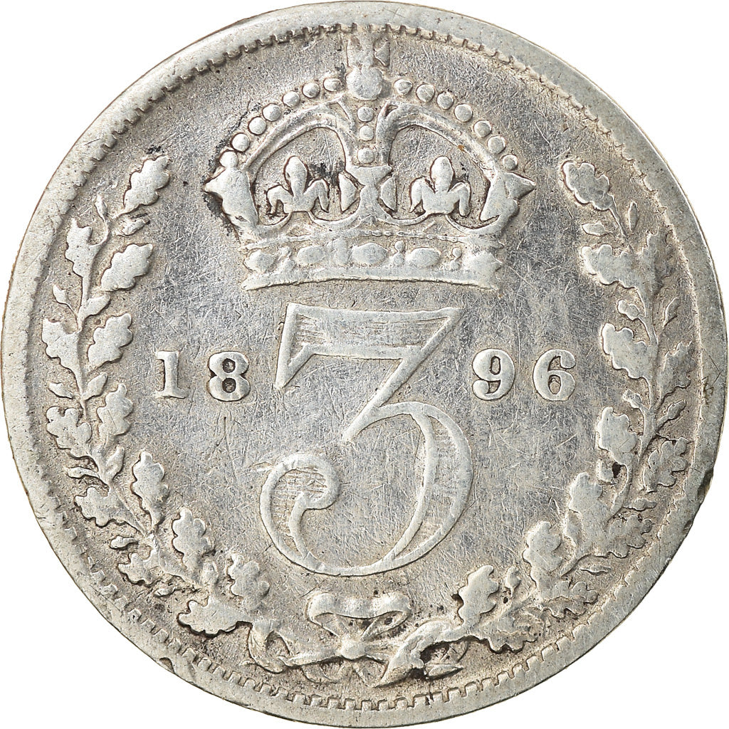 Coin, Great Britain, Victoria, 3 Pence, 1896, VF(20-25), Silver, KM:777