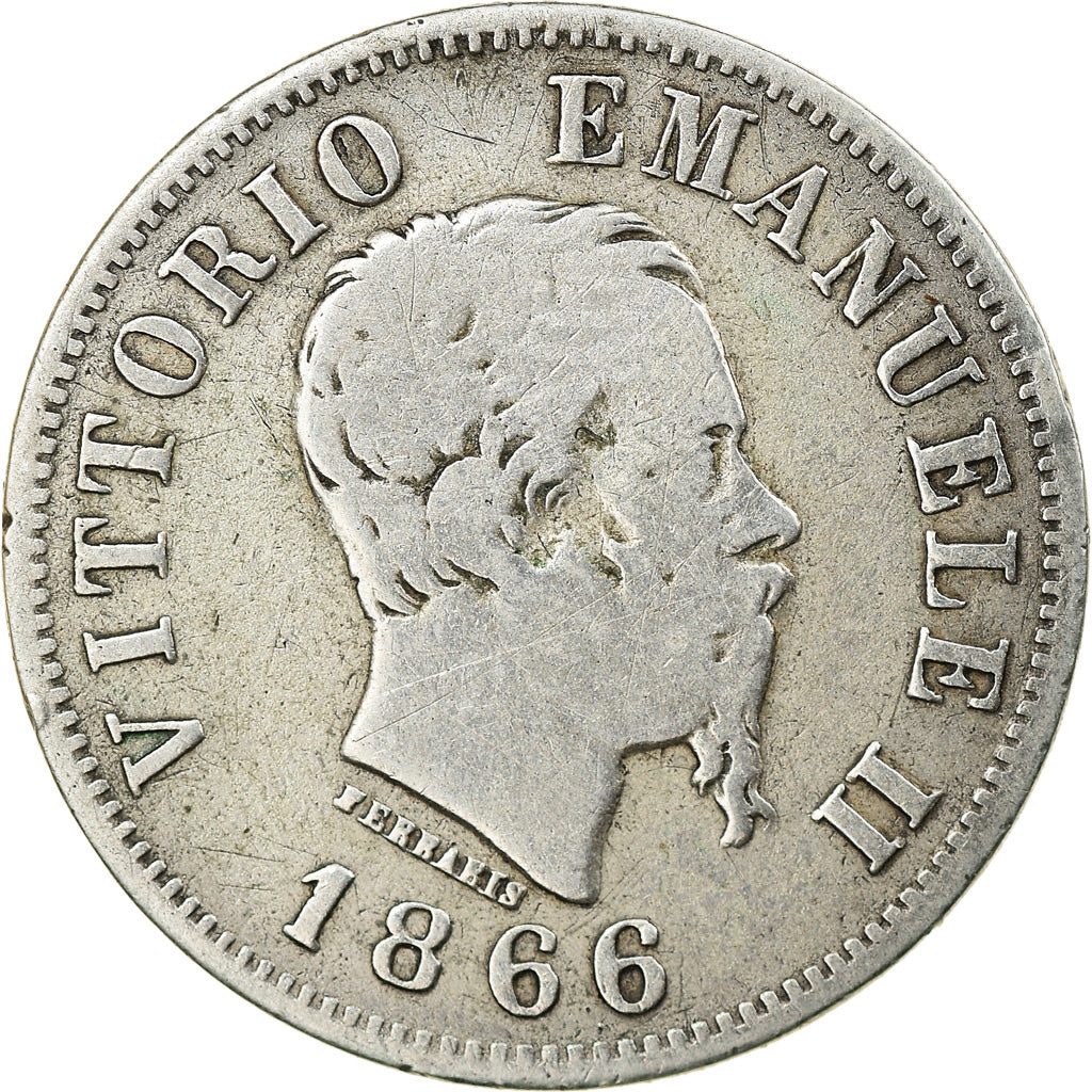Moneta, Italia, Vittorio Emanuele II, 50 Centesimi, 1866, Milan, MB, Argento