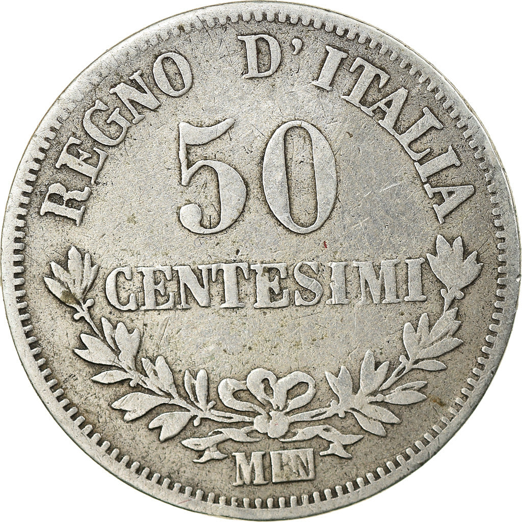 Moneta, Italia, Vittorio Emanuele II, 50 Centesimi, 1866, Milan, MB, Argento