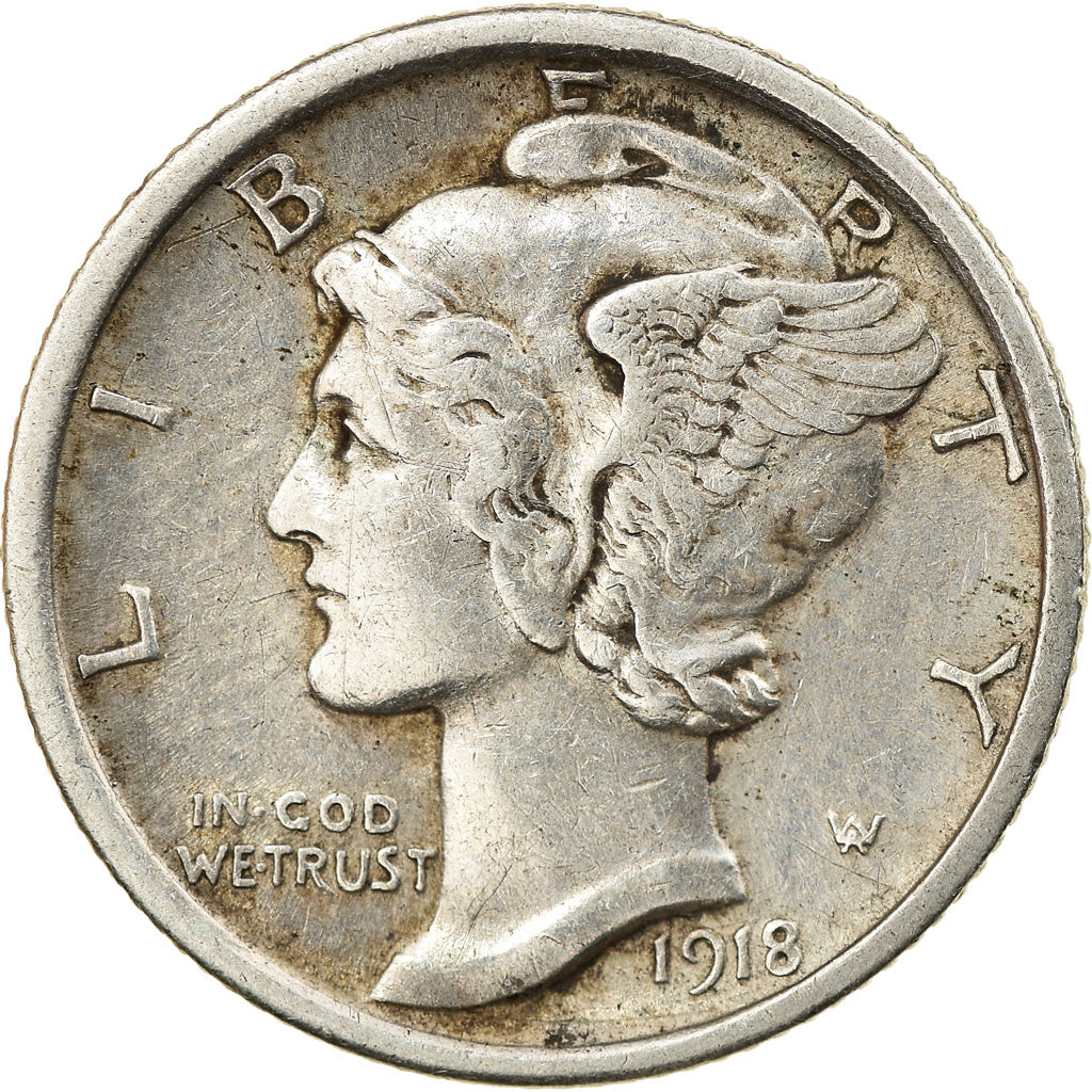 Coin, United States, Mercury Dime, Dime, 1918, U.S. Mint, Philadelphia