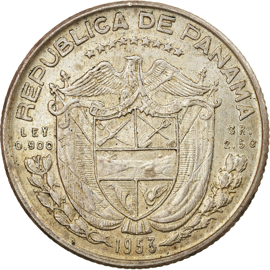 Coin, Panama, 1/10 Balboa, 1953, AU(55-58), Silver, KM:18
