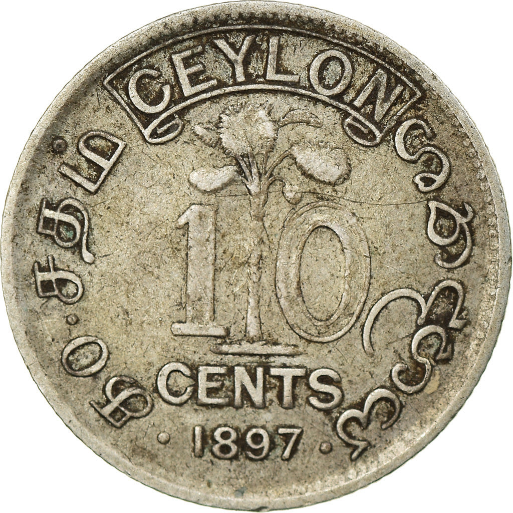 Moneta, Ceylon, Victoria, 10 Cents, 1897, MB+, Argento, KM:94