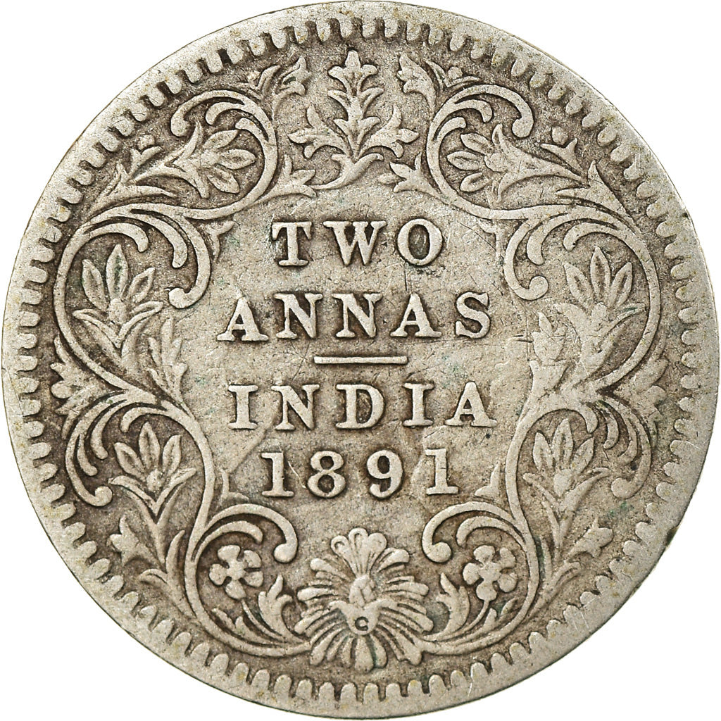 Coin, INDIA-BRITISH, Victoria, 2 Annas, 1891, VF(30-35), Silver, KM:488