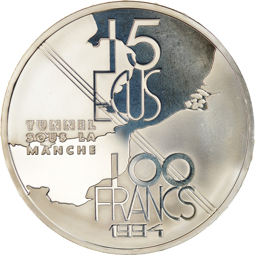 Monnaie, France, Tunnel sous la Manche, 100 Francs-15 Ecus, 1994, Proof, FDC