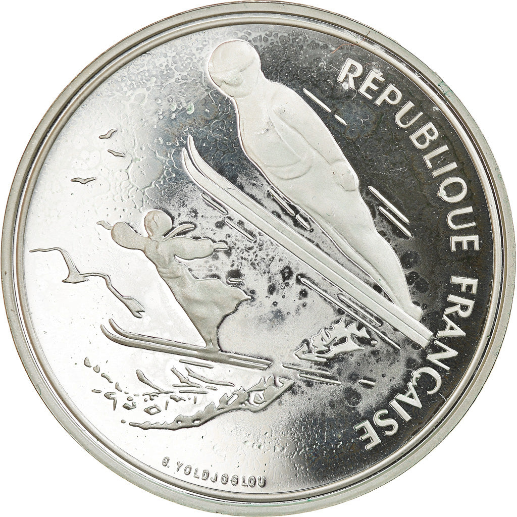 Münze, Frankreich, Ski jumpers, 100 Francs, 1991, Proof, STGL, Silber, KM:995