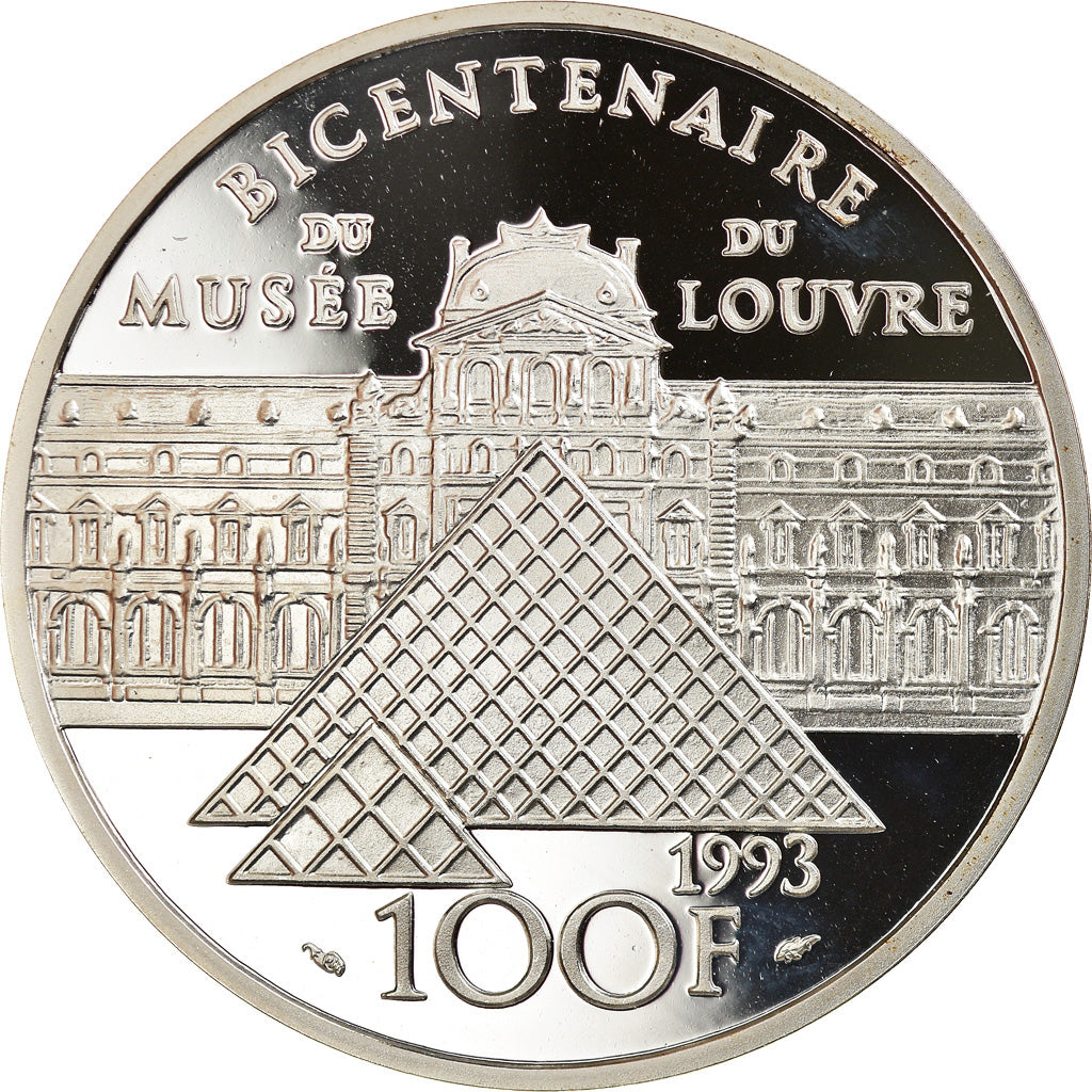 Coin, France, Mona Lisa, 100 Francs, 1993, Proof, MS(65-70), Silver, KM:1017