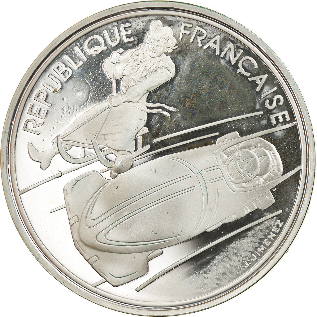 Moneta, Francia, Bobsledding, 100 Francs, 1990, Proof, FDC, Argento, KM:981