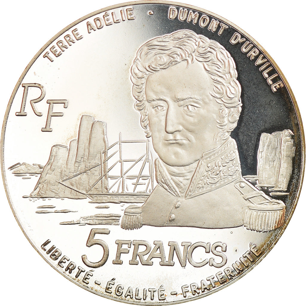 Coin, France, Terres Australes, 5 Francs, 1992, Paris, Proof, MS(65-70), Silver
