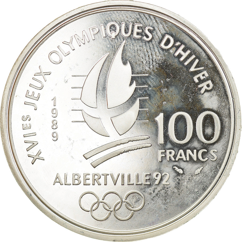 Coin, France, Alpine skiing, 100 Francs, 1989, Albertville 92, MS(65-70)