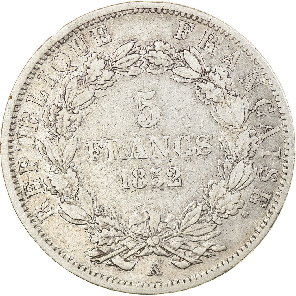 Moneta, Francia, Napoléon III, 5 Francs, 1852, Paris, MB+, Argento, KM:773.1