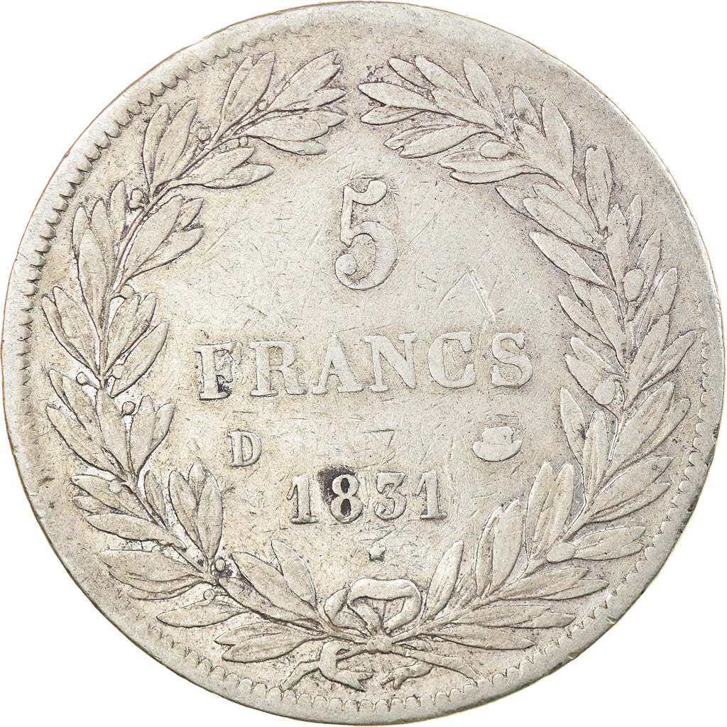 Coin, France, Louis-Philippe, 5 Francs, 1831, Lyon, VF(30-35), Silver, KM:735.4