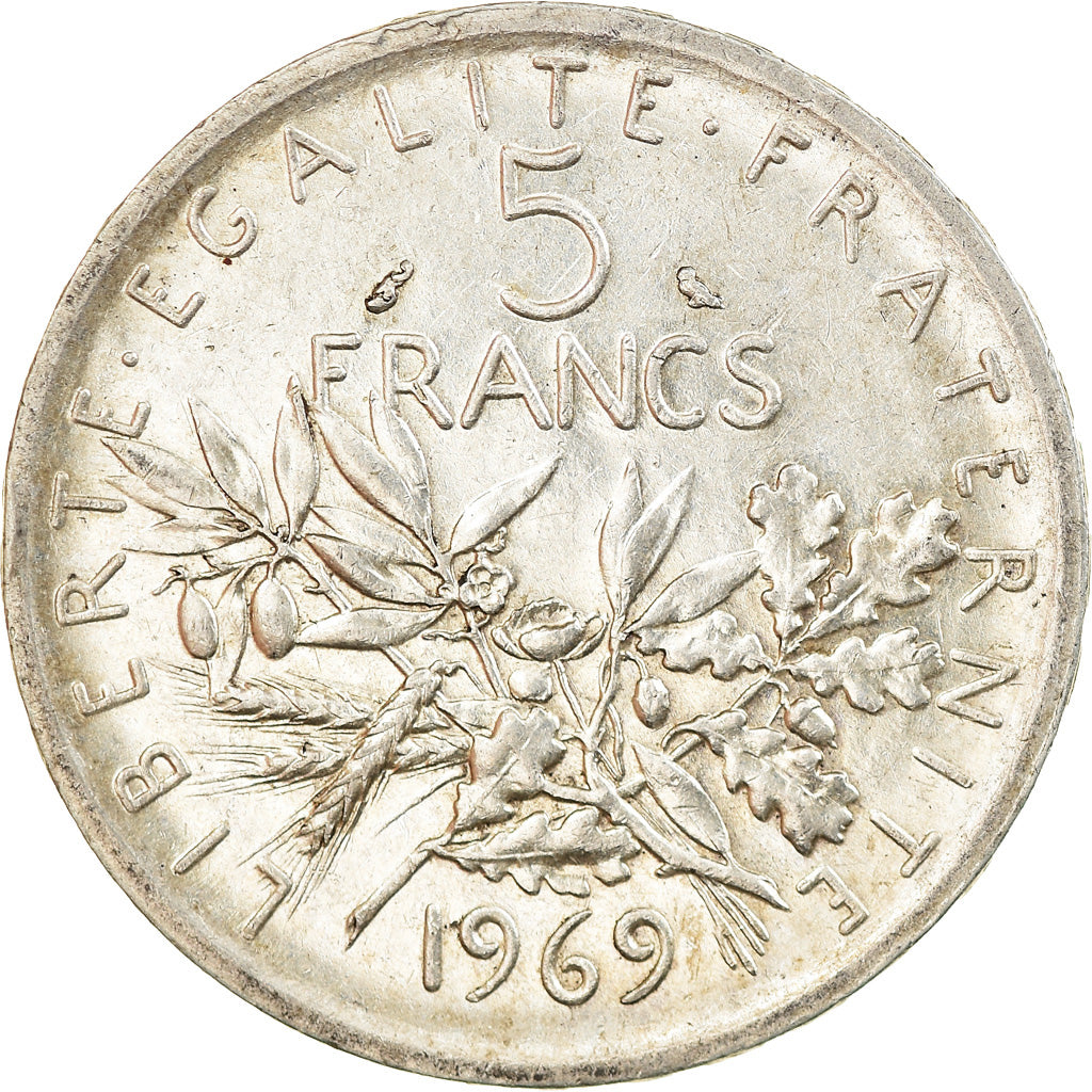Munten, Frankrijk, Semeuse, 5 Francs, 1969, ZF+, Zilver, KM:926, Gadoury:770