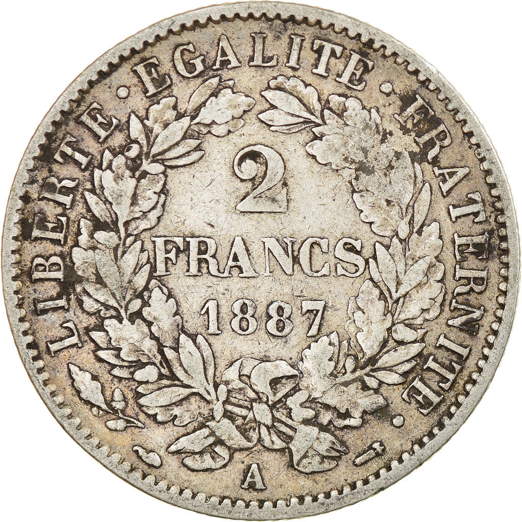 Coin, France, Cérès, 2 Francs, 1887, Paris, EF(40-45), Silver, KM:817.1