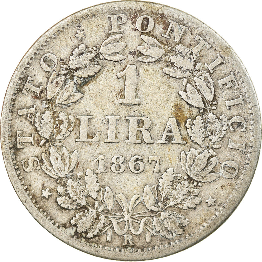Moneta, STATI ITALIANI, PAPAL STATES, Pius IX, Lira, 1867, Roma, MB+, Argento