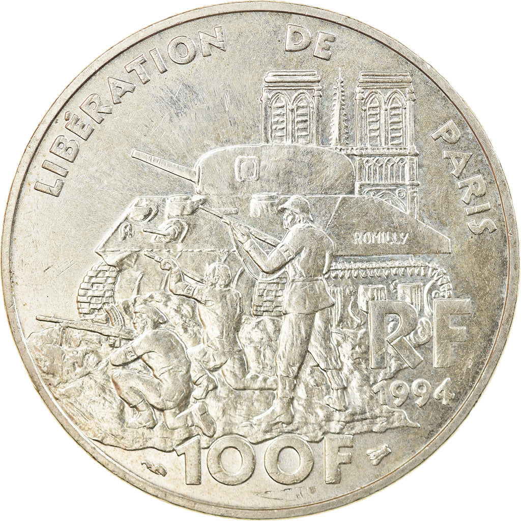 Coin, France, Libération de Paris, 100 Francs, 1994, Paris, AU(55-58), Silver