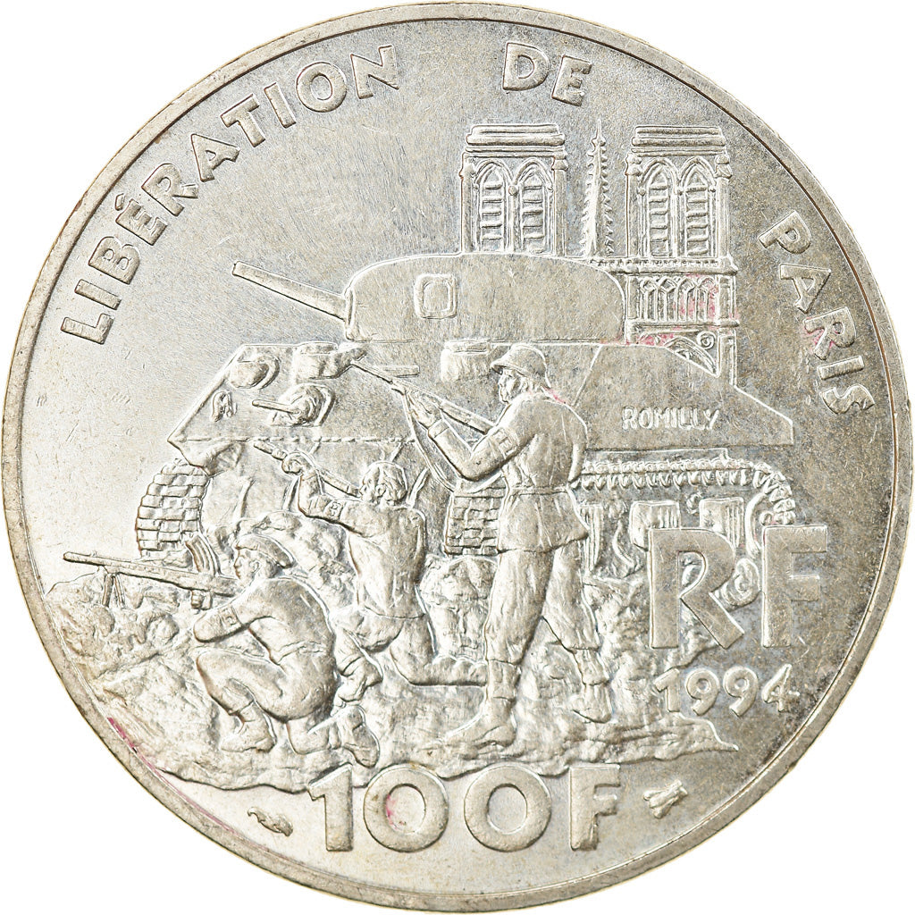 Coin, France, Libération de Paris, 100 Francs, 1994, Paris, AU(55-58), Silver