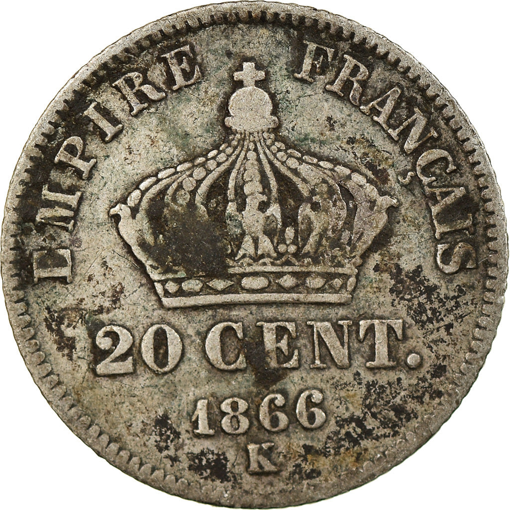 Moeda, França, Napoleon III, Napoléon III, 20 Centimes, 1866, Bordeaux
