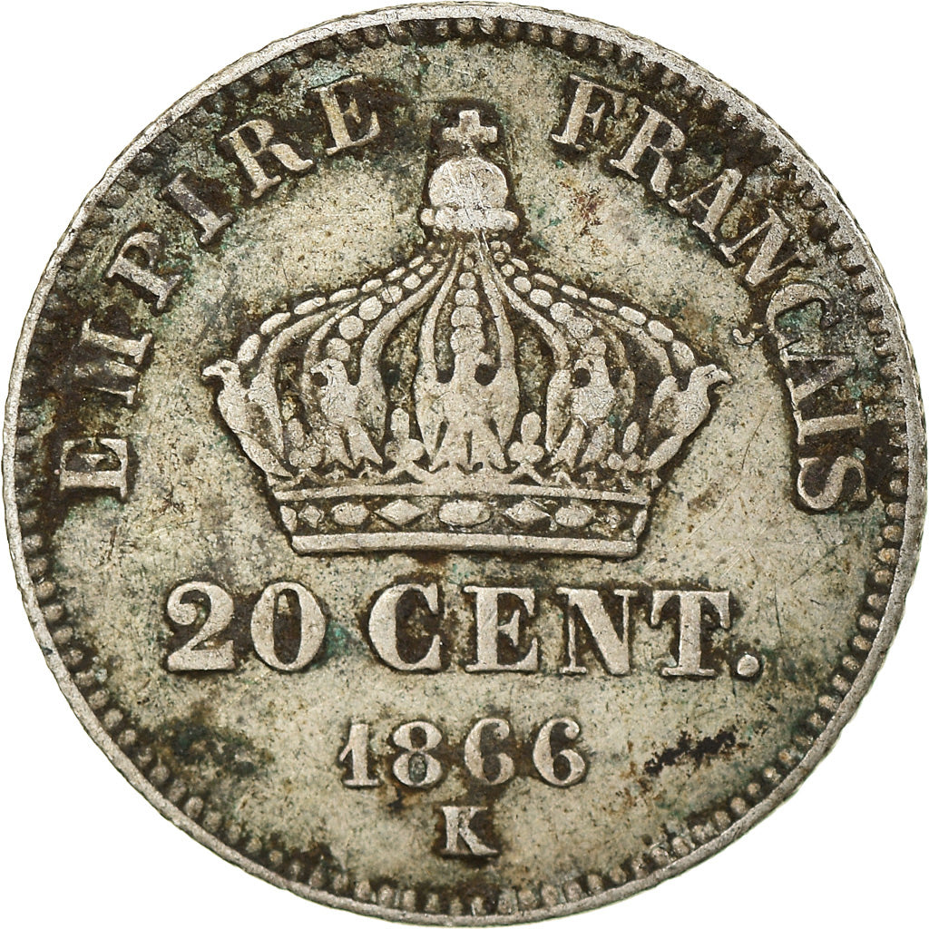 Moeda, França, Napoleon III, Napoléon III, 20 Centimes, 1866, Bordeaux