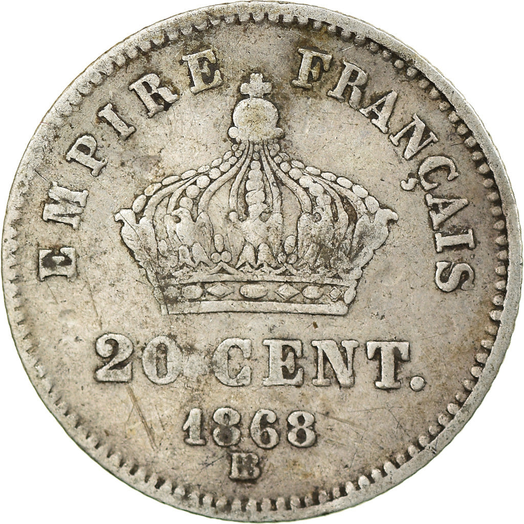 Monnaie, France, Napoleon III, Napoléon III, 20 Centimes, 1868, Strasbourg