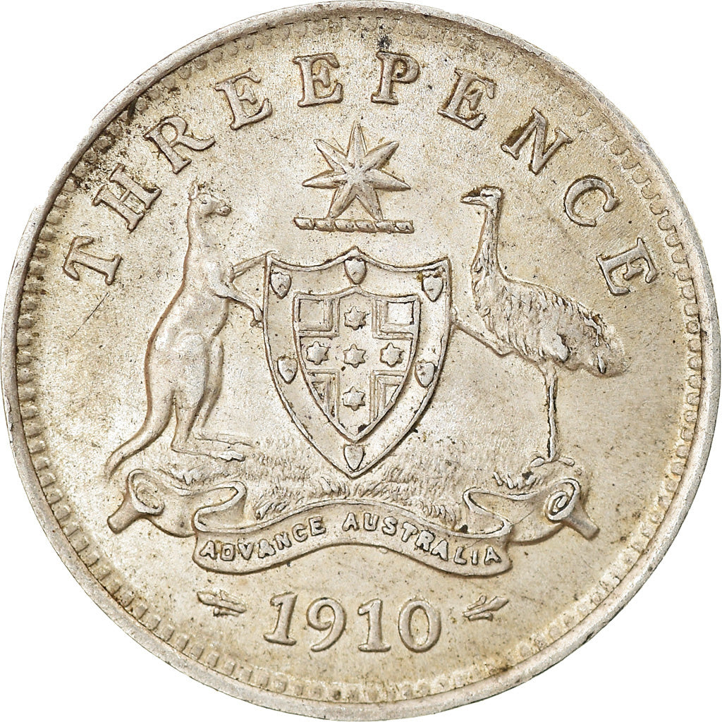 Coin, Australia, Edward VII, Threepence, 1910, London, MS(60-62), Silver, KM:18