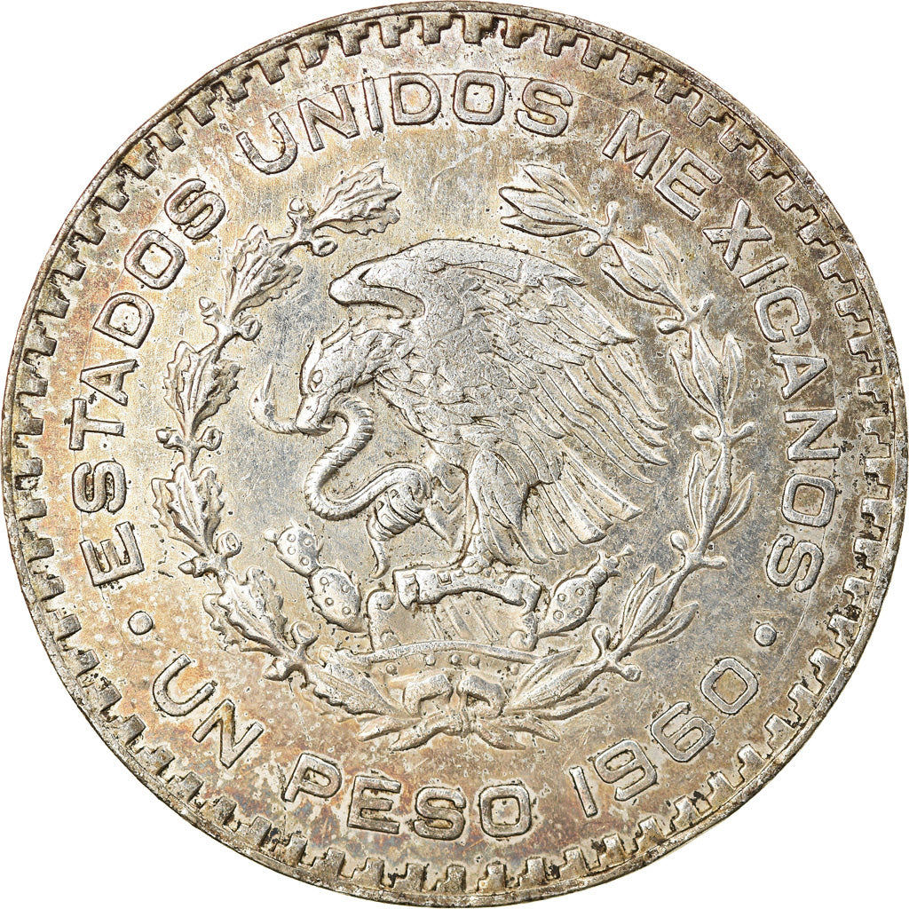 Coin, Mexico, Peso, 1960, Mexico City, EF(40-45), Silver, KM:459