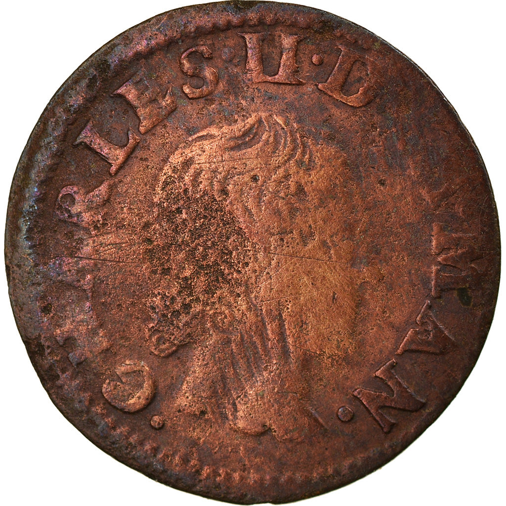 Moneta, Francia, Ardennes, Charles II, Denier Tournois, 1654, Charleville, MB