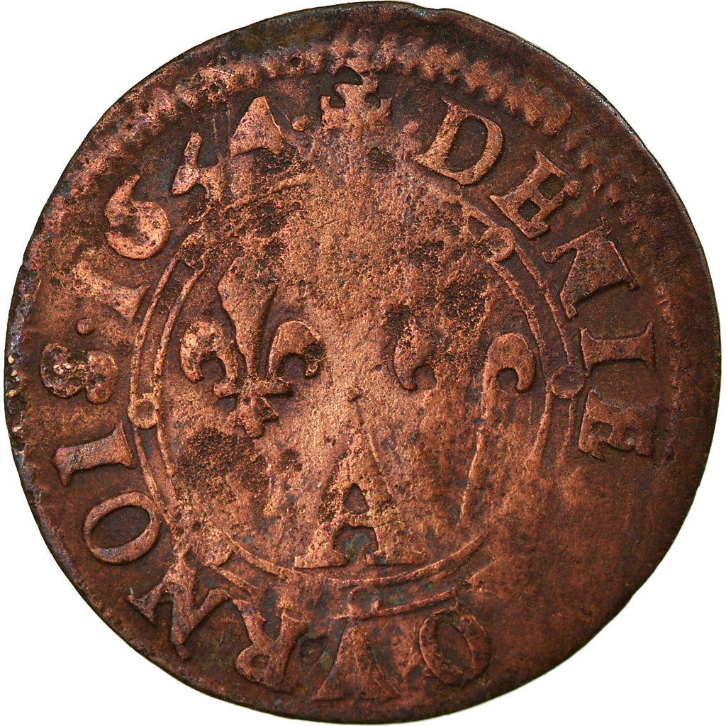 Moneta, Francia, Ardennes, Charles II, Denier Tournois, 1654, Charleville, MB