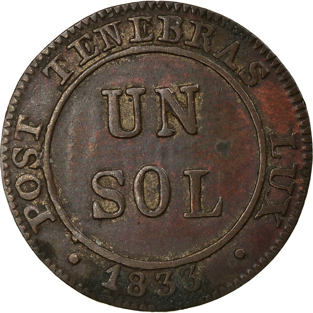 Coin, SWISS CANTONS, GENEVA, Sol, 1833, Genève, EF(40-45), Billon, KM:120