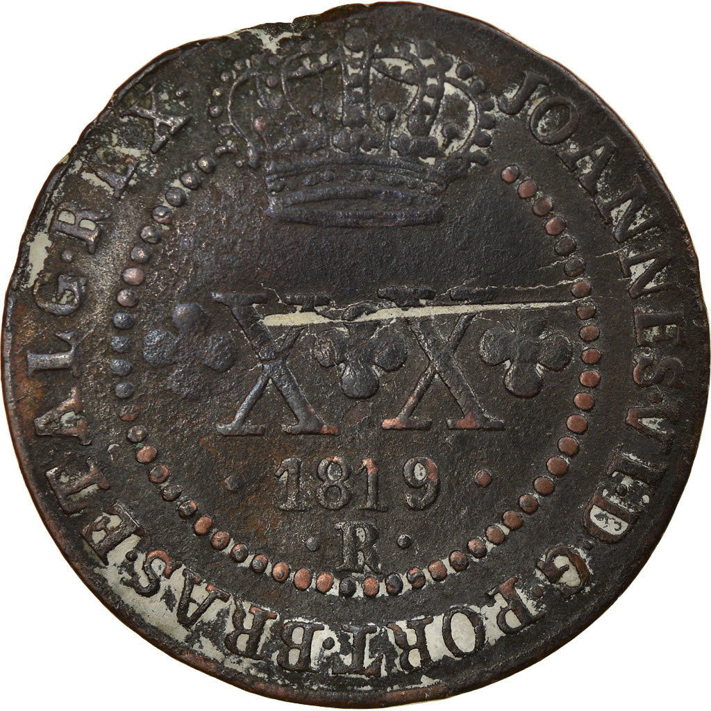 Moeda, Brasil, 20 Reis, 1819, Rio de Janeiro, VF(30-35), Cobre, KM:316.1