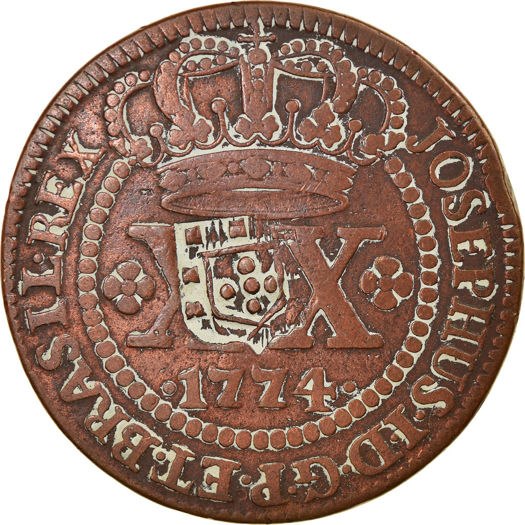Moneta, Brasile, 20 Reis, 1774, Rio de Janeiro, Countermark, MB+, Rame, KM:270