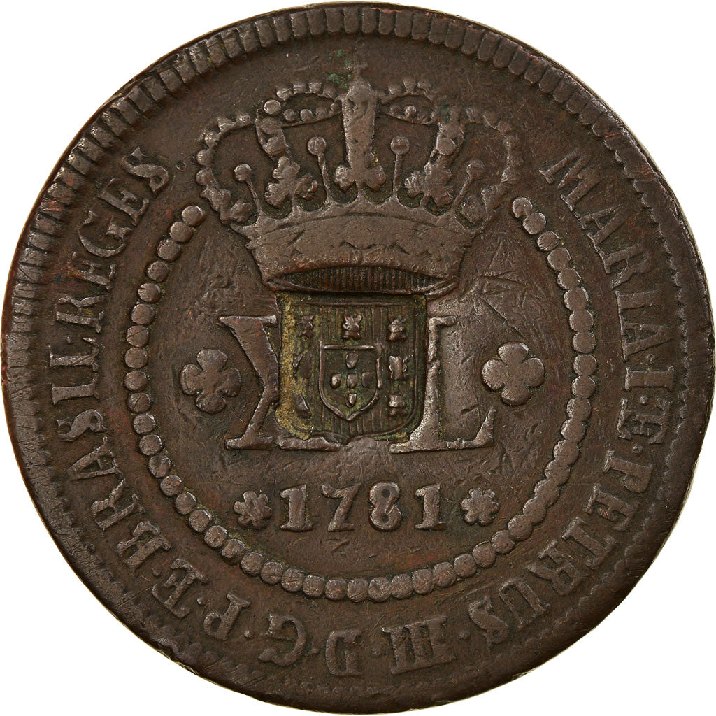 Moneda, Brasil, 80 Reis, 1781, Lisbon, Countermark, BC+, Cobre, KM:289