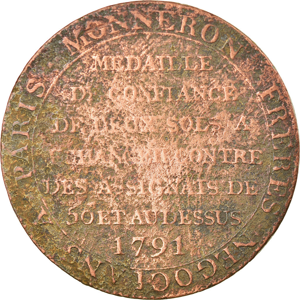 Moneta, Francia, Monneron à la Liberté, 2 Sols, 1791, B+, Bronzo, KM:Tn25