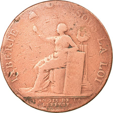 Moneta, Francja, Monneron à la Liberté, 2 Sols, 1791, VF(20-25), Bronze