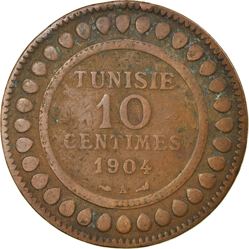 Moneta, Tunisia, Muhammad al-Hadi Bey, 10 Centimes, 1904, Paris, MB+, Bronzo