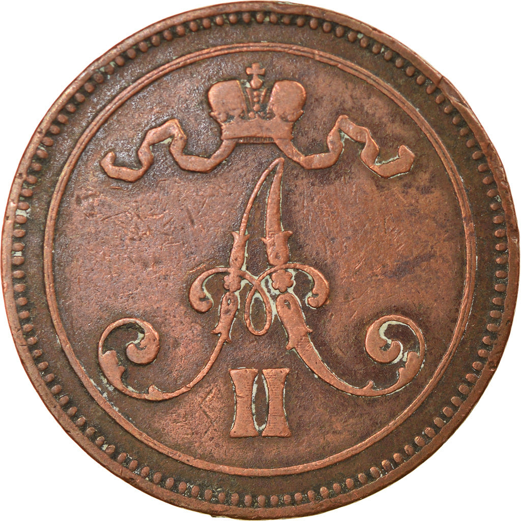 Moneta, Finlandia, Alexander II, 10 Pennia, 1865, MB+, Rame, KM:5.1