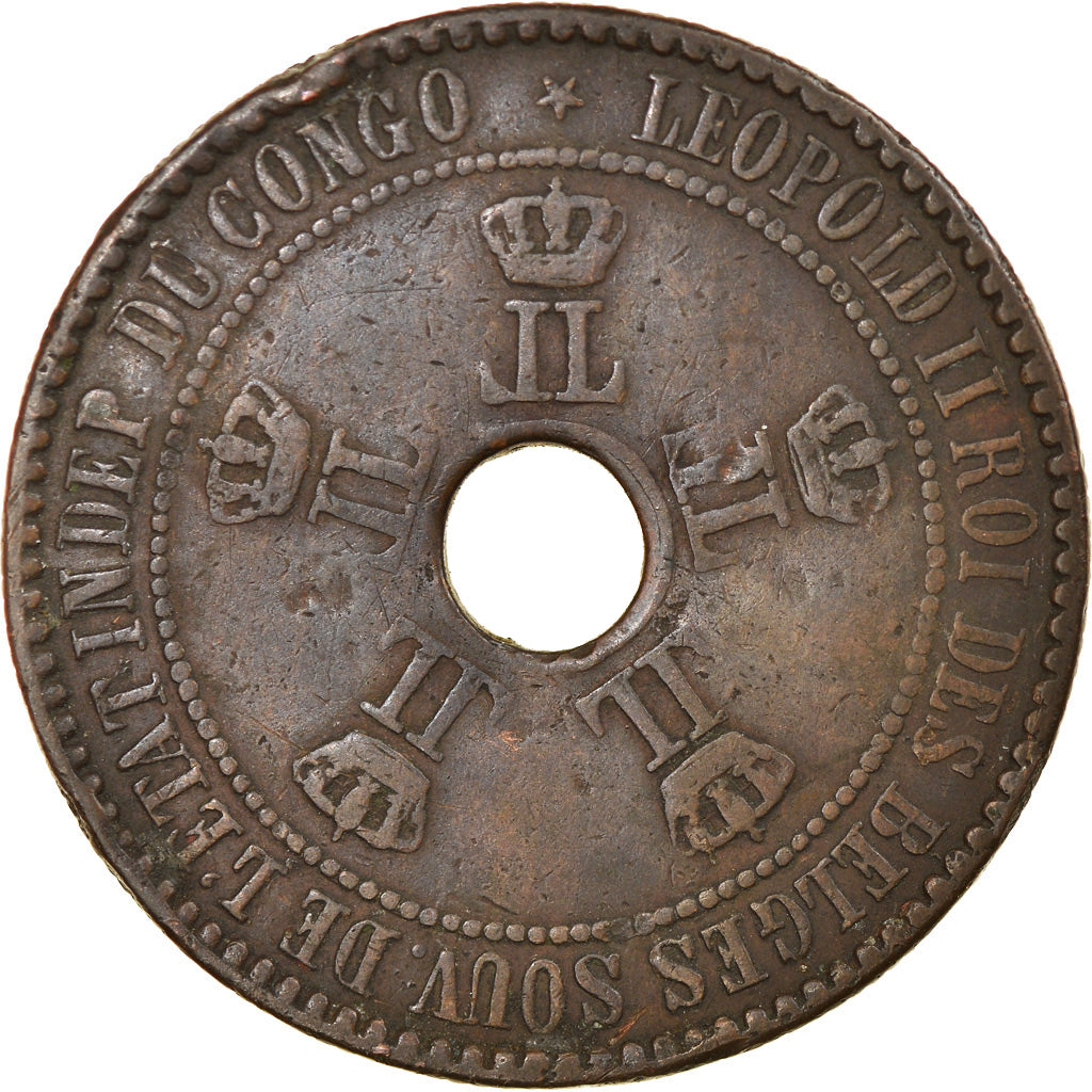 Coin, CONGO FREE STATE, Leopold II, 5 Centimes, 1888, VF(30-35), Copper, KM:3