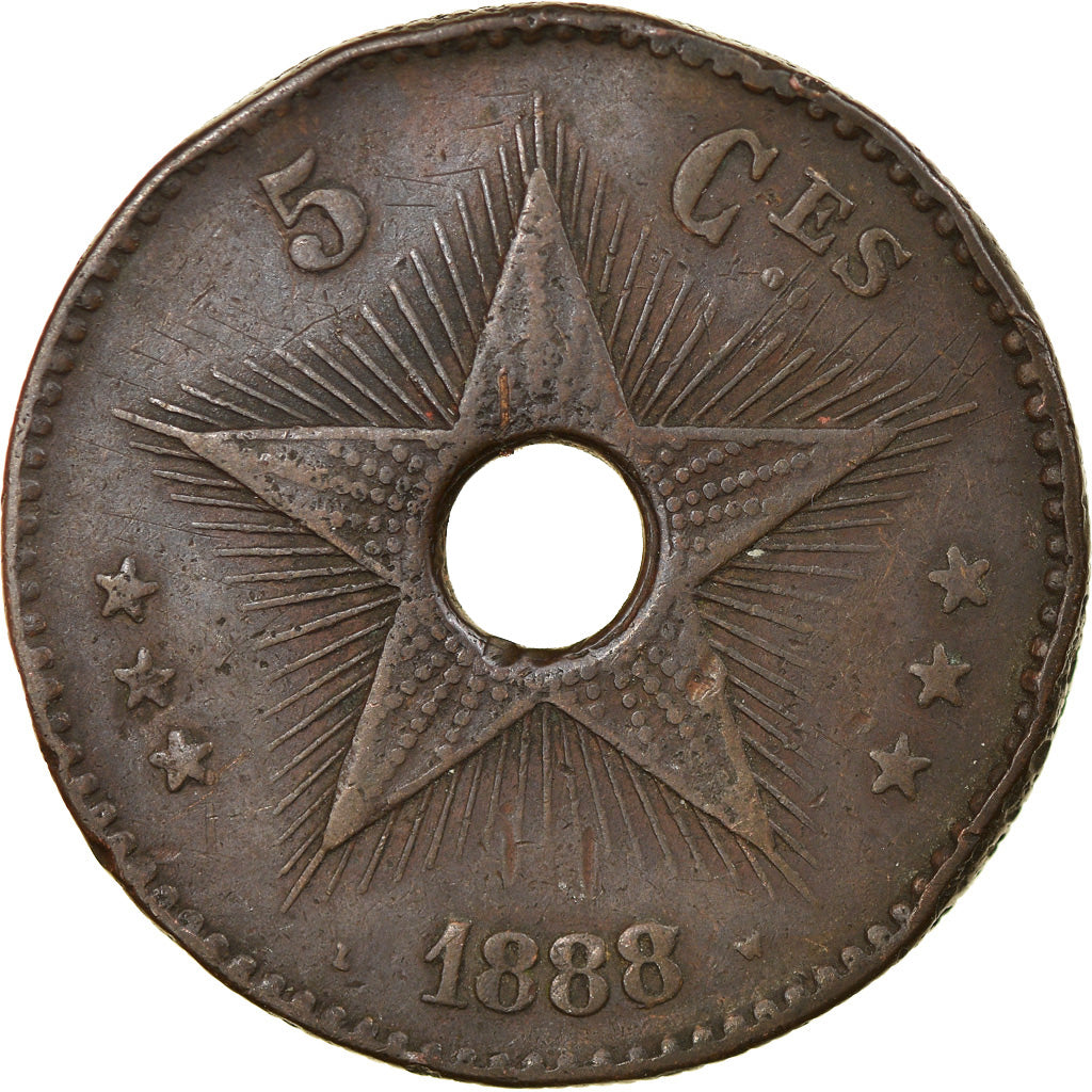 Coin, CONGO FREE STATE, Leopold II, 5 Centimes, 1888, VF(30-35), Copper, KM:3