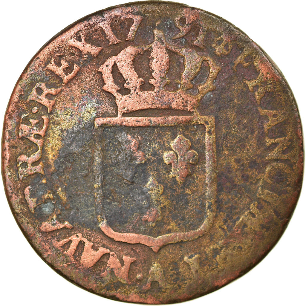 Moeda, França, Louis XVI, Sol ou sou, Sol, 1791, Paris, F(12-15), Cobre