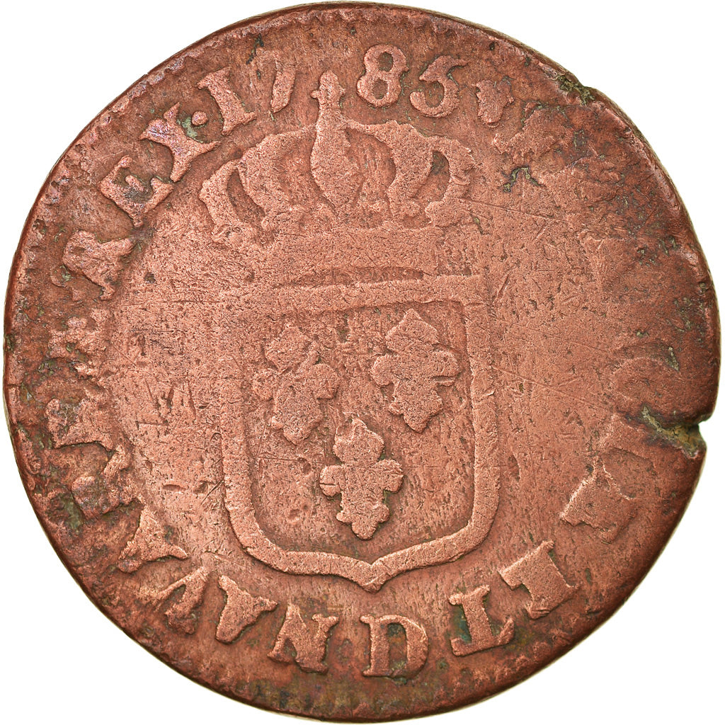 Moneta, Francja, Louis XVI, Sol ou sou, Sol, 1785, Lyon, F(12-15), Miedź