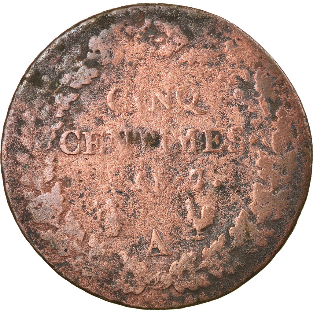 Coin, France, Dupré, 5 Centimes, AN 7, Paris, F(12-15), Bronze, KM:640.1